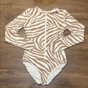 Michael Kors Zebra Print One Piece Swimsuit With Sleeves